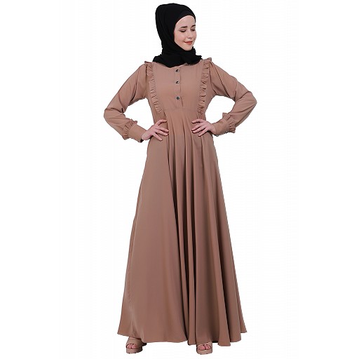 Umbrella abaya with frills- Beige